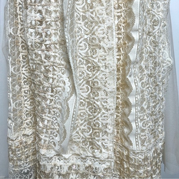 Vintage Lillie Rubin Ivory Lace Dress Sequin Square Neck Fit Flare Bridal - Picture 5 of 9